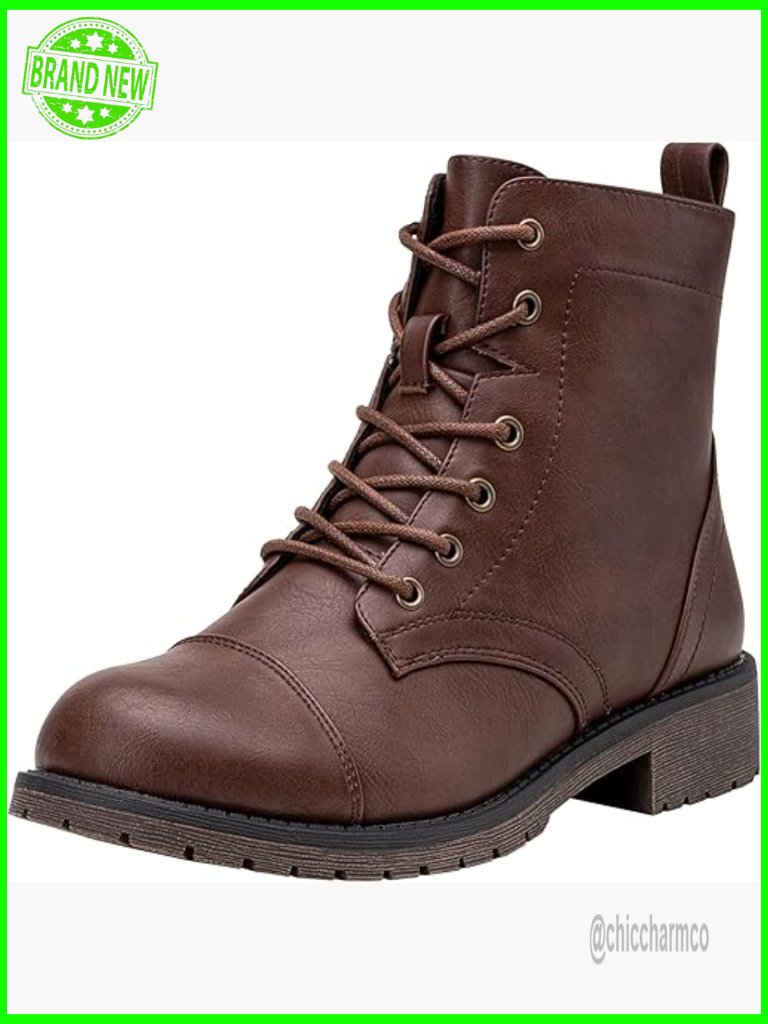 Lace Up Combat Booties Low Heel Ankle Boots Faux Leather
